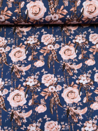 Tricot Romantic roses blauw