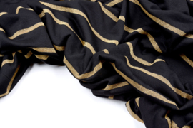 Viscose tricot stripe zwart goud