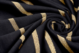 Viscose tricot stripe zwart goud