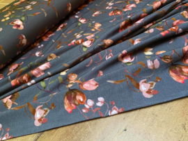 Viscose digitaal flower grijs