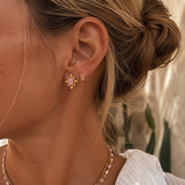 Oorbellenset studs roze steentje