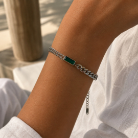 Schakel Armband Groene Steen