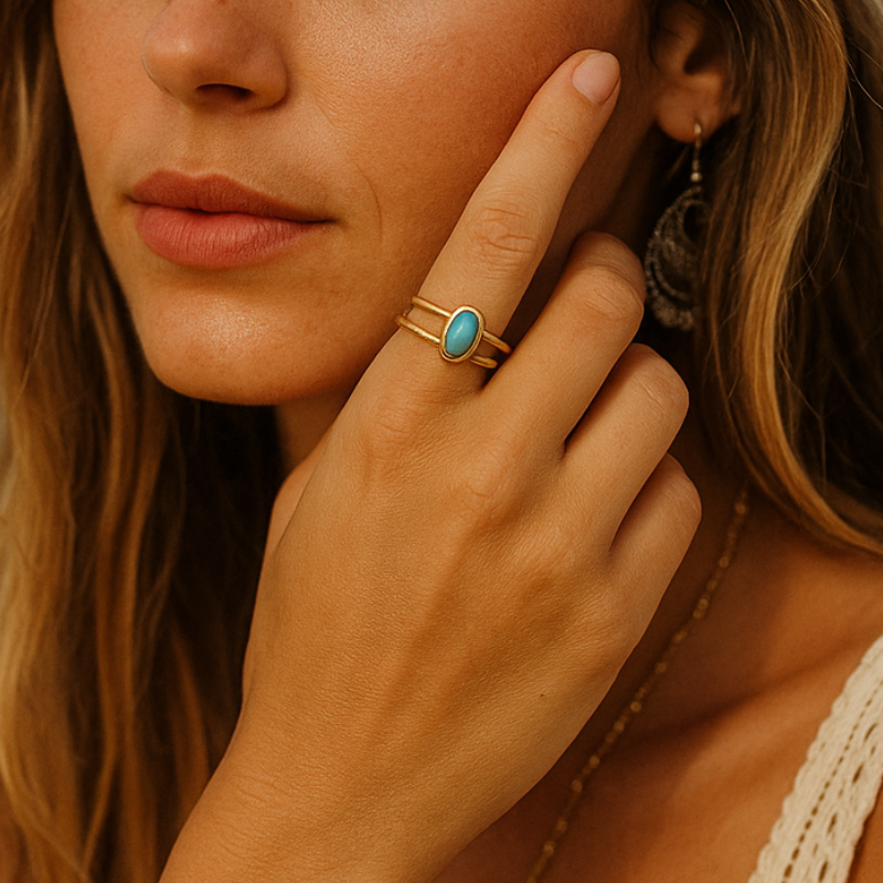 Ring Boho Blue Stone Verstelbaar
