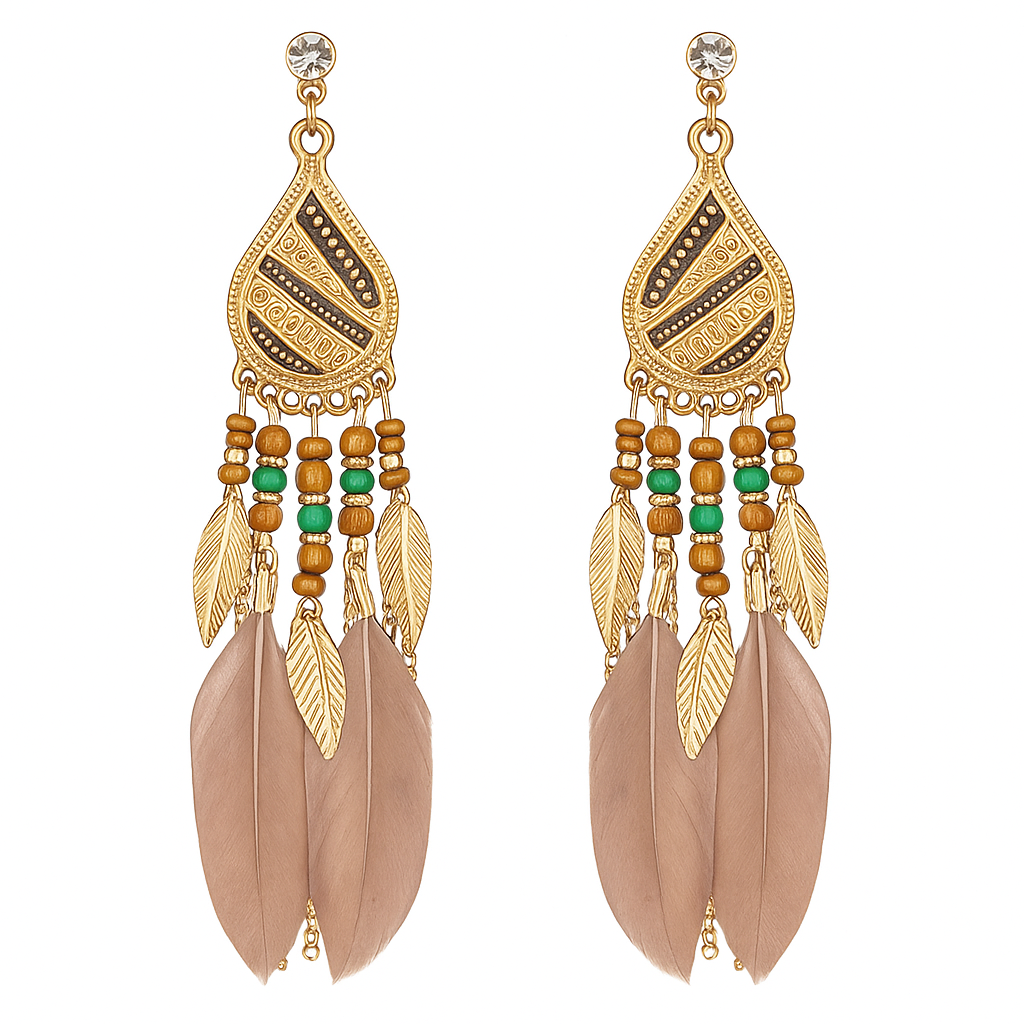 Clip oorbellen boho bruine veren