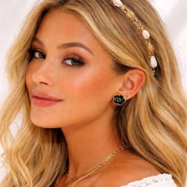 Clipoorbellen Roos Zwart | Statement Bloem