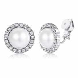 Clipoorbellen Parel & Strass Rond