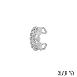 Ear Cuff Dubbel Steentjes en Ruit Zilver