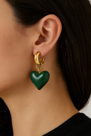 Groene hart & studs oorbellen set