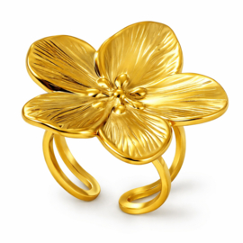 Verstelbare Ring Bloem RVS Goudkleurig