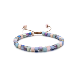 Verstelbaar armbandje square beads paars multi