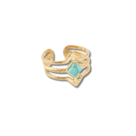 Gouden Ring Boho Square Stone Verstelbaar