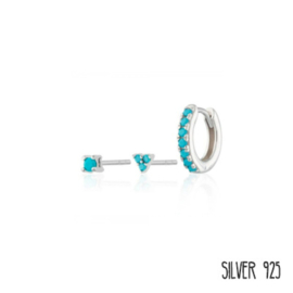 Earparty Zilver Blauwe Steentjes