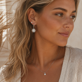 Earparty 2 gaatjes -  Hexagon & Strass