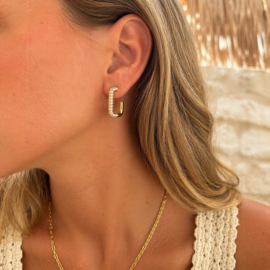 Goudkleurige Clip Oorbellen Vierkant Strass