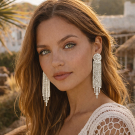 Zilverkleurige strass clipoorbellen met franjes