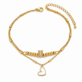 Hart Enkelbandje Dubbele Ketting Strass Bedel