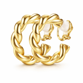 Chunky Gevlochten Clipoorbellen Goudkleurig