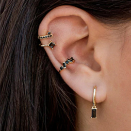 Zilveren Ear Cuff Dubbel Zwarte Steentjes