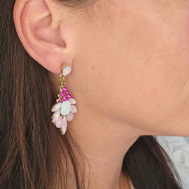 Statement oorbellen Pink Stones