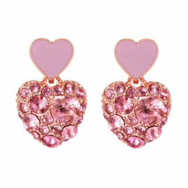 Clip Oorbellen Hart Roze Strass