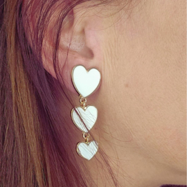 Clip Oorbellen triple hearts white