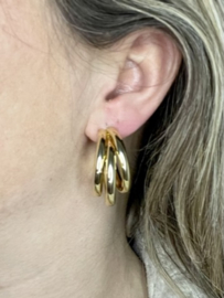 Gouden Clip oorbellen Triple Bar