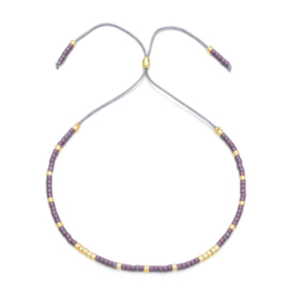 Verstelbaar armbandje mini beads paars-goud