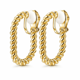 Gevlochten clipoorbellen ovaal goudkleurig