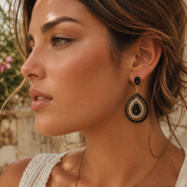 Statement Oorbellen Bohemian Stones Zwart