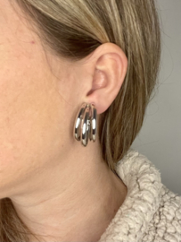 Zilveren Clip oorbellen Triple Bar