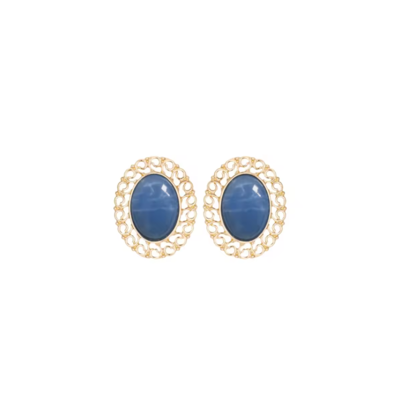 Clip oorbellen ovaal met blauwe steen goudkleurig