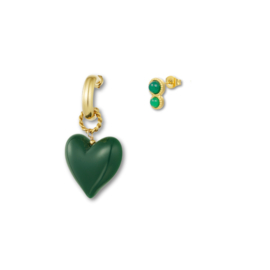 Groene hart & studs oorbellen set