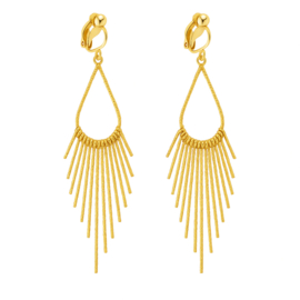 Goudkleurige clip oorbellen met fringes