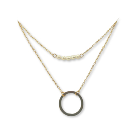 Gouden Ketting Parels en Cirkel