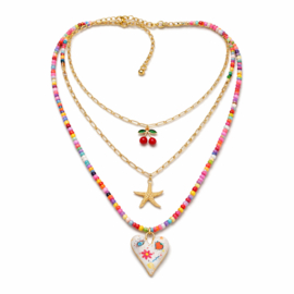 Goudkleurige Ketting Set Met Kralen & Bedels