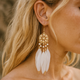 Boho Oorbellen Met Witte Veren