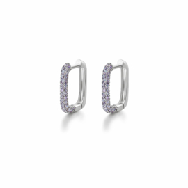 Oorbellen rechthoek paarse stenen