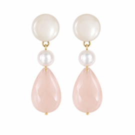 Roze Druppel Clip Oorbellen met Parels