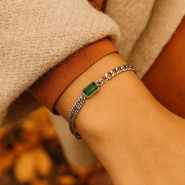 Schakel Armband Groene Steen