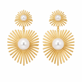 Clipoorbellen Zonnestraal met Parel Goudkleurig