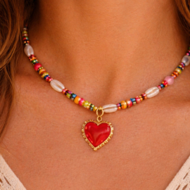 Kralenketting hartje parels goudkleurig