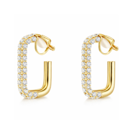 Goudkleurige Clip Oorbellen Vierkant Strass