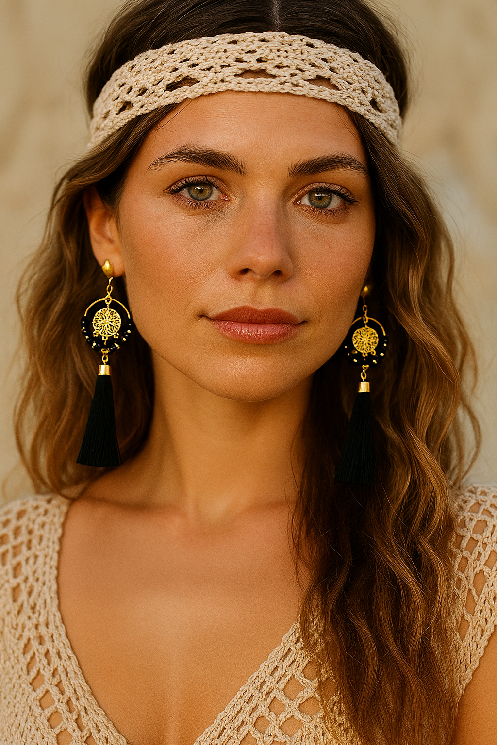 Boho clip oorbellen zwart met kwastje