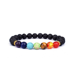 Zeven chakra's armband lavasteen