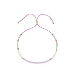 Verstelbaar armbandje mini beads paars-wit