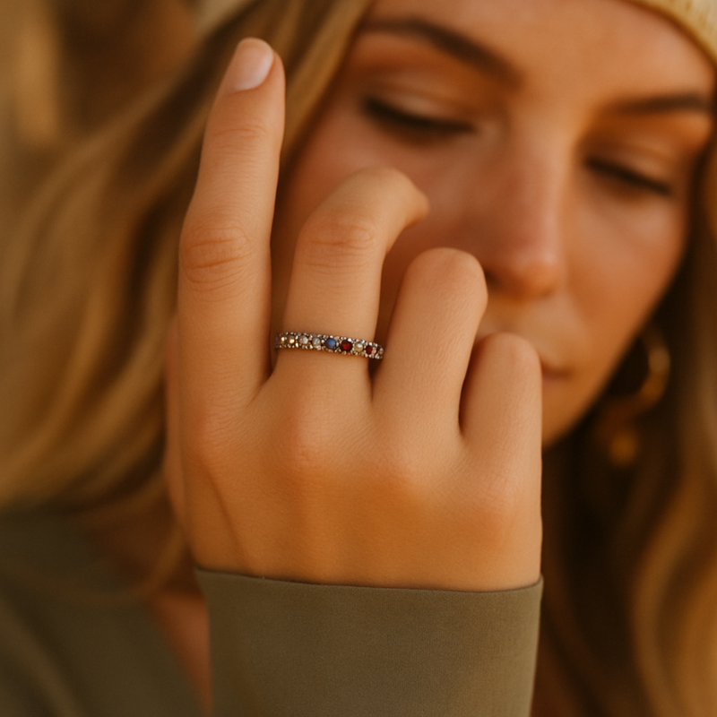 Ring steentjes Gekleurd