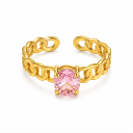 Verstelbare ring met roze steen – statement & chic