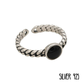 Ring Schakels met Zwarte Steen Zilver 925
