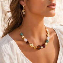 Statement ketting multicolor met goudkleurige details