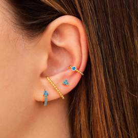 Earparty Goud Blauwe Steentjes Met Earcuff